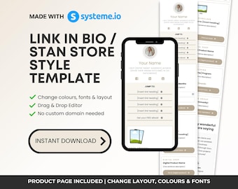 Systeme.io Link in Bio Template, Systeme.io Stan Store Website, Neutral Linktree Page, Digital Product Website,  Instagram Link in Bio Site