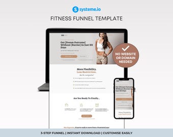 Fitness Coach Sales Funnel Template Systeme.io, Fitness Challenge Sales Funnel for Systeme.io, Modern Website, Minimalist Funnel Template