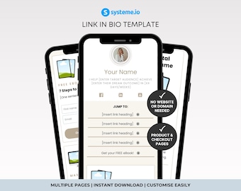 Link in Bio Template Systeme.io | Stan Store Style Website, Digital Products, Email List, Beige Neutral Design | Instagram Link Site