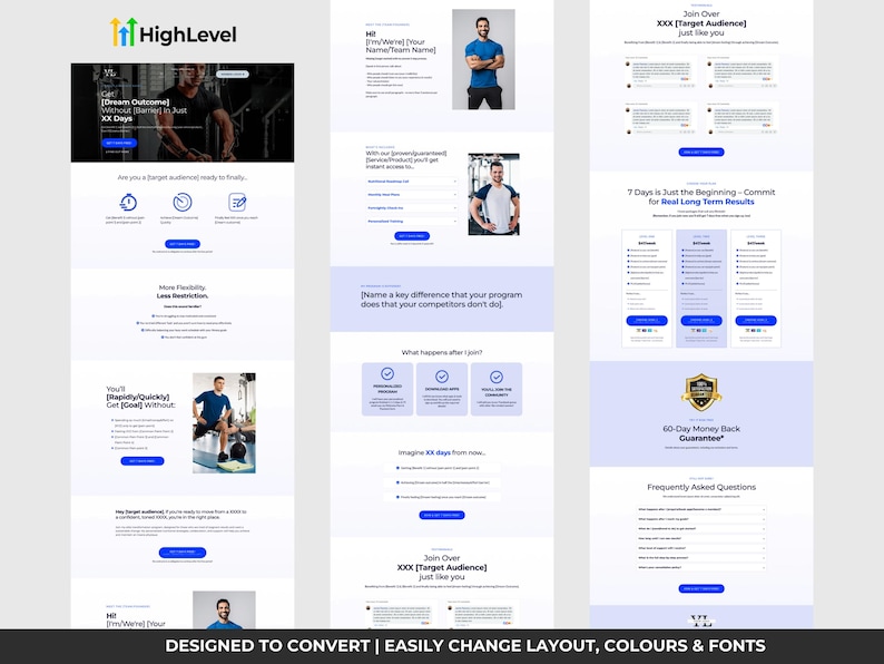 GoHighLevel Fitness sales funnel, GHL Sales Funnel Template, Editable Template for GoHighLevel, Blue Single Page Website, Fitness Coach Template