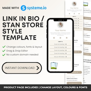 Link in Bio Template Systeme.io | Stan Store Style Website, Digital Products, Email List, Beige Neutral Design | Modern Instagram Link Site