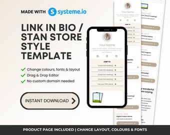 Link in Bio Template Systeme.io | Stan Store Style Website, Digital Products, Email List, Beige Neutral Design | Modern Instagram Link Site