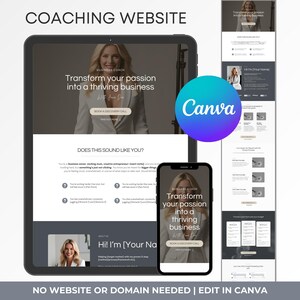 Business Coach One Page Canva Website, Minimalist Website Canva Template, Services Website Luxury, Minimal website template