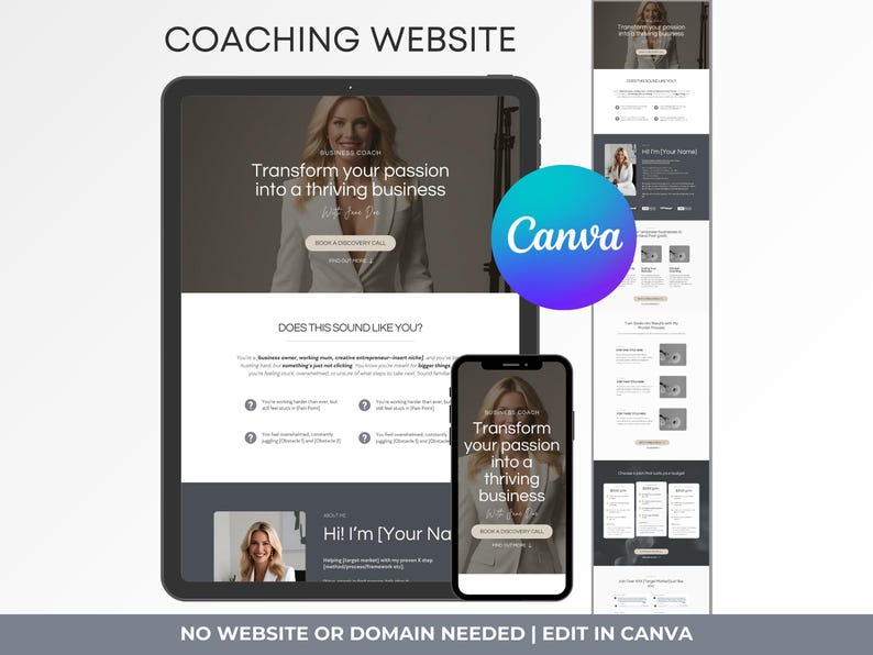 Business Coach One Page Canva Website, Minimalist Website Canva Template, Services Website Luxury, Minimal website template