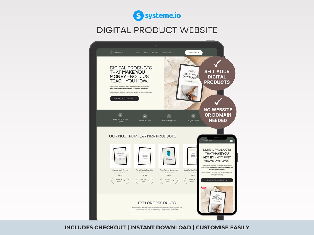 Digital Product Website Template Systeme.io | MRR PLR Online Store ...