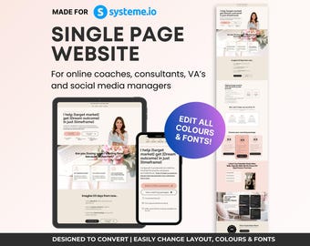 Systeme.io Template for Female Coach, System Website, Pink Website Design, Feminine Sales Funnel Template, Landing Page Design for Systemeio
