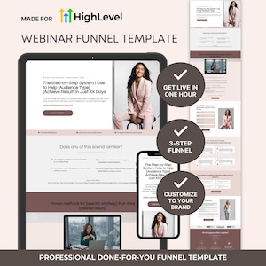 GoHighLevel Webinar Funnel Template | Pink Masterclass Sales Page GHL Template | Coaches & Service Businesses | Feminine Minimalist Design