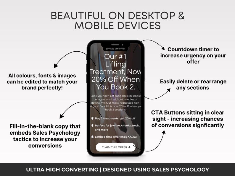 Luxury Beauty Sales Funnel Template for Gohighlevel, Service Business ...
