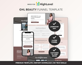 Beauty Coach Sales Funnel Template GoHighLevel | GHL Course Sales Page Feminine Pink Design | Lash Brow Educator Funnel | Instant Download