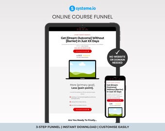 Systeme.io Online Course Sales Funnel Template | Red Black Bold Course Landing Page, Digital Product Funnel | Instant Download!