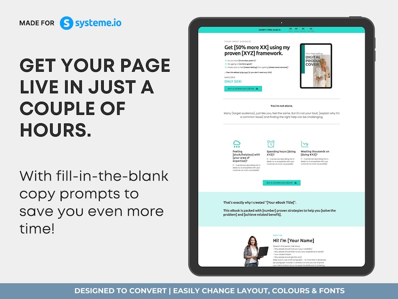 Ebook sales page template Systeme.io, ebook funnel template, author landing page Systeme.io, digital ebook sales page, ebook checkout page, self publishing sales funnel, coach ebook funnel, ebook landing page template, done for you ebook funnel, CRO designed ebook sales page, digital product landing page, ebook launch funnel template