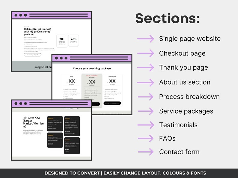 Single Page Website Template for Business Coaching Services, Systeme.io Sales Page Template, Coach Site Template, Grey Website Design