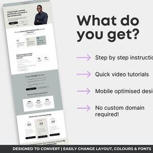 Single Page Website Template for Business Coaching Services, Systeme.io Sales Page Template, Coach Site Template, Grey Website Design