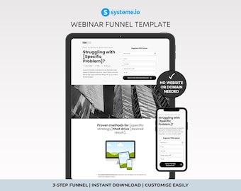 Systeme.io Webinar Sales Funnel Template | Black White Luxury Webinar Landing Page, Coach Workshop Funnel | Instant Download!