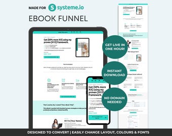 Systeme.io eBook Funnel Template | Premium Done For You Digital Product Sales Page for Coaches, Creators & Educators | Aqua Minimal Design