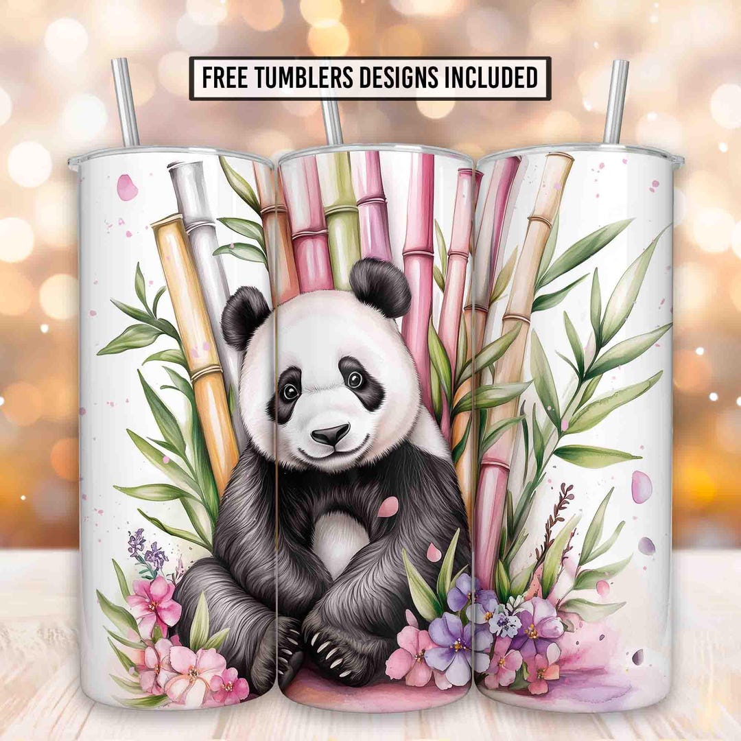 Panda 20 Oz Skinny Tumbler Sublimation Design, Cute Panda Watercolor ...