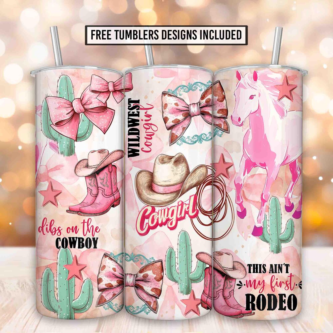 Coquette Cowgirl 20 Oz Skinny Tumbler Sublimation Design, Pink Cowgirl ...