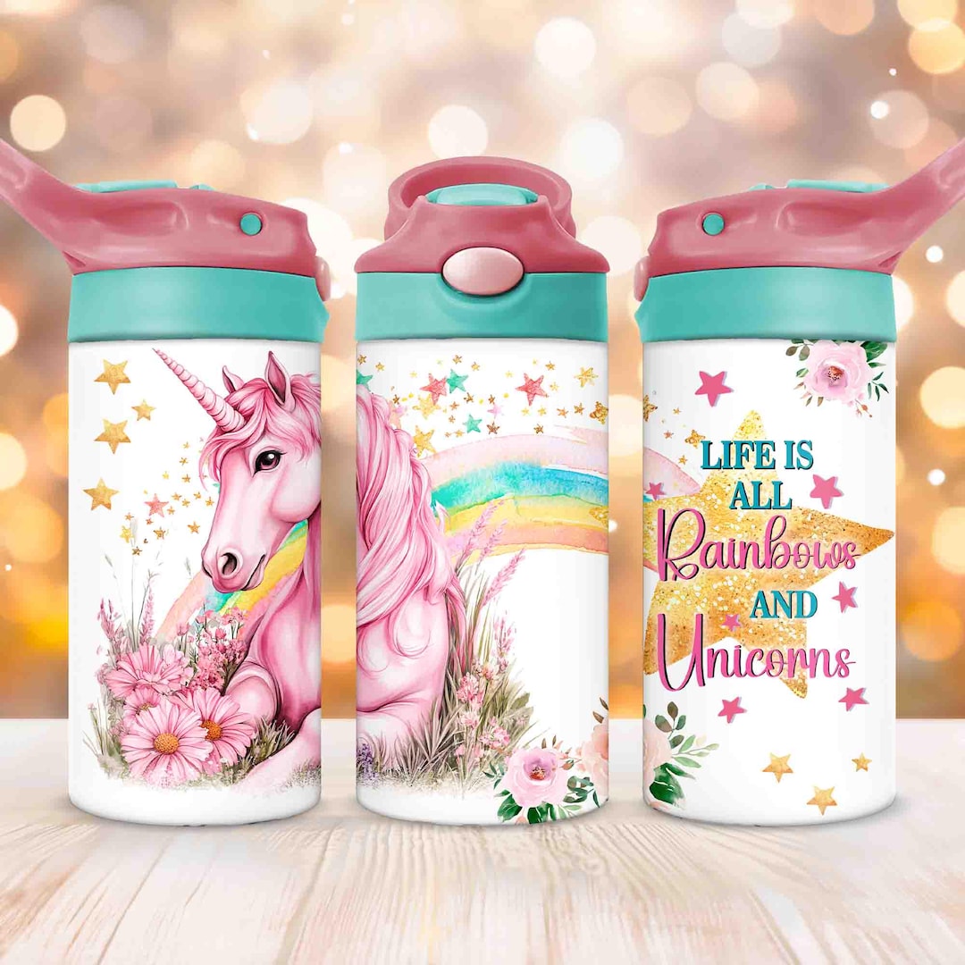 Unicorn 12 Oz Kids Sippy Cup Flip Top Tumbler, Rainbow and Unicorns ...