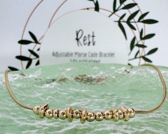 14k Gold Morse Code Bracelet: Subtle 'Rest' Message