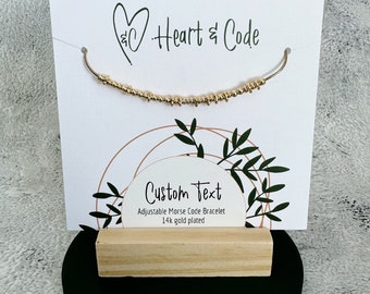 Custom Text - Personalised Adjustable Bracelet - 14k Gold Morse Code Jewellery - Subtle Meaningful Message, Gift for Her, Affirmations