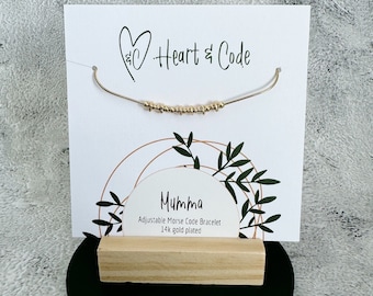 14k Gold 'Mumma' Morse Code Bracelet - Adjustable Snake Chain