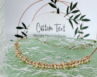 Personalized Morse Code Bracelet: 14k Gold Plated Custom Message