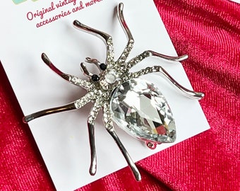 Vintage style crystal spider brooch for spooky pinup girls and 1950s glamour ghouls