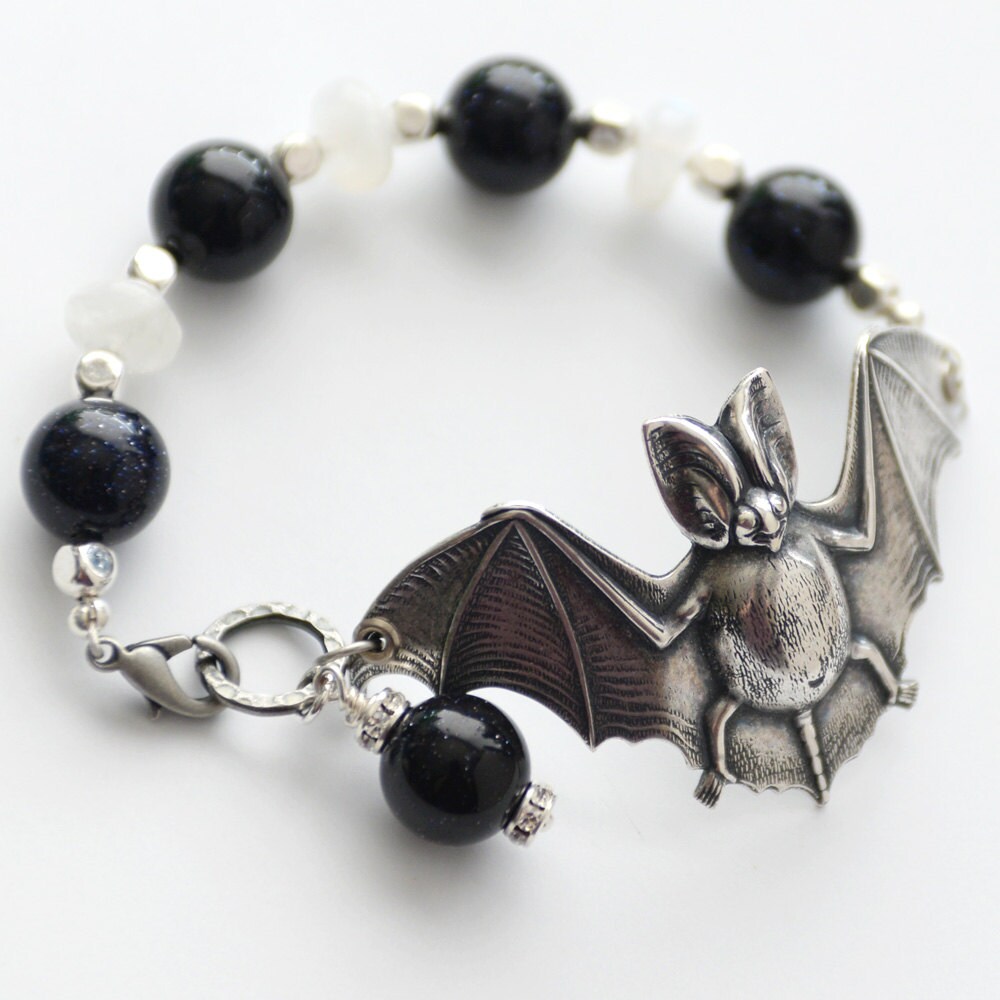 Silver Bat Bracelet Gemstone Bat Cuff Bracelet Goth Jewelry Etsy