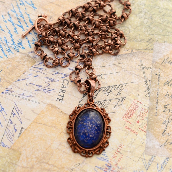Royal Cobalt Blue AB Czech Crystal VTG Victorian Necklace Earring Set Steampunk