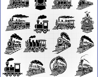 Historic Train SVG Bundle, Steam Locomotive Vector, Vintage Railway Decal, Railroad Cut File