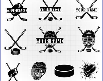 Hockey Stick SVG Bundle, Crossed Sticks Vector, Ice Hockey Split Monogram, Sports Cut File