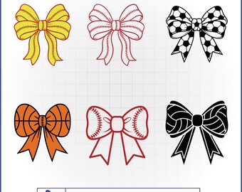 Paquete de SVG de lazos deportivos, vector de coquetas de béisbol, fútbol y baloncesto, calcomanía para camiseta de día de partido.