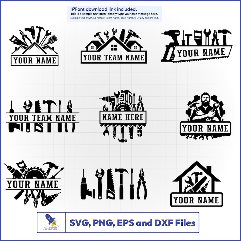 Custom Handyman SVG Bundle, Carpenter Tools Vector, Split Frame ...