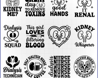 Dialysis Nurse SVG Bundle, Nephrology Vector, Kidney Decal, EKG Heartbeat Cut File, Scrub Shirt