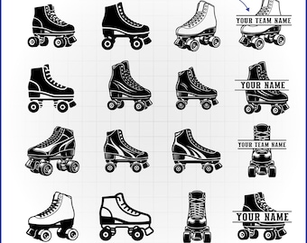 Roller Skate SVG Bundle, Custom Name Split Frame, Retro Derby Team Vector, Quad Skates