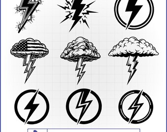 Blixt SVG-paket, Stormmolnvektor, Elektrikerdekal, Linjearbetarskjorta, Blixtsymbol