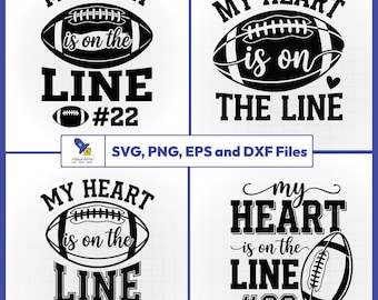 My Heart is on the Line Football SVG, Custom Number Football Mom Shirt Decal