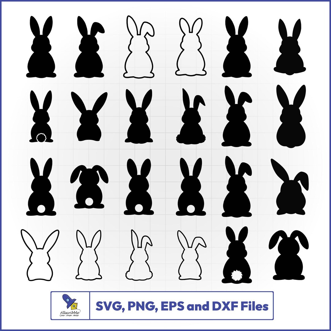 Easter Bunny SVG Bundle, Cute Rabbit Silhouette, Spring Clipart Vector ...