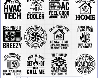 Paquete de archivos SVG para técnicos de HVAC, vector de calefacción y refrigeración, calcomanía de reparación de aire acondicionado, monograma dividido para caja de herramientas
