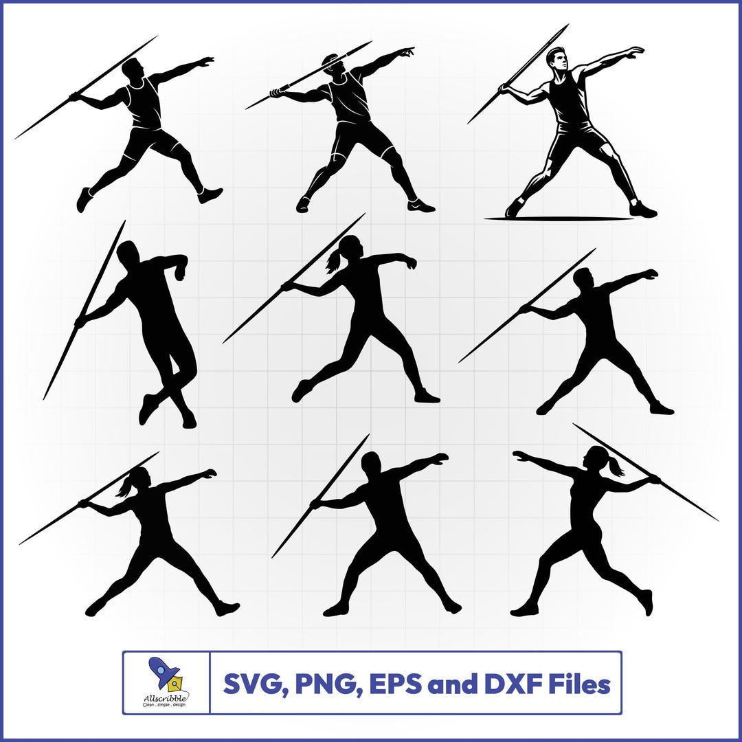 Javelin Thrower SVG Bundle, Track and Field Athlete Silhouette, Sports ...