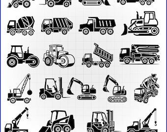 Construction Vehicle SVG Bundle, Excavator Vector, Dump Truck Decal, Heavy Machinery Cut Fil
