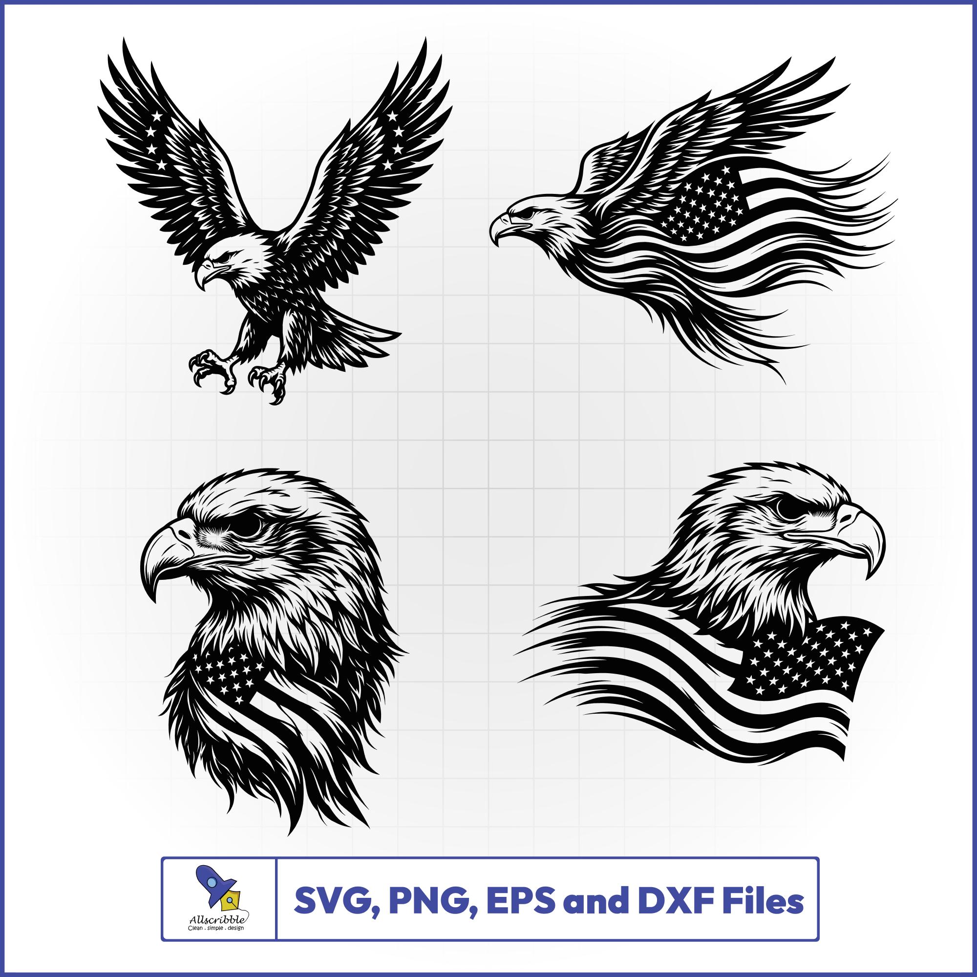 American Bald Eagle SVG Bundle, USA Flag Bird Vector, Patriotic Decal ...