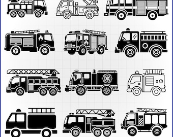 Fire Truck SVG Bundle, Firefighter Vector, Toddler Boy Birthday Cut File, Rescue Engine Decal