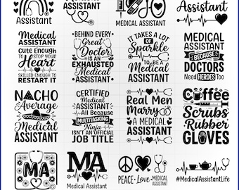 Paquete de archivos SVG para asistente médico, vector de estetoscopio de enfermera, calcomanía de atención médica, archivo de corte de latido cardíaco EKG