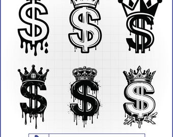Paquete de archivos SVG con el símbolo del dinero goteando, vector de corona de dólar, camiseta Hustle, calcomanía King Boss