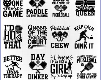 Pickleball SVG Bundle, Pickleball Mom Vector, Dink Decal, Crossed Paddle Silhouette Cut File