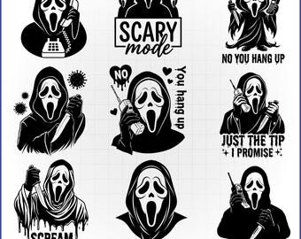 Funny Ghost Face SVG Bundle, Horror Movie Vector, No You Hang Up Decal, Halloween Cut File