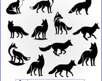 Pacchetto SVG di silhouette di volpe, clipart di animali del bosco, vettore di volpe carina, decalcomania di creature della foresta