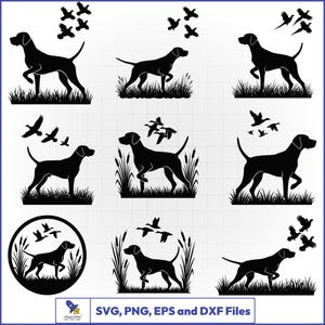 Hunting Dog SVG Bundle, Pointing Bird Vector, Upland Hunter Decal, Spaniel Cut File