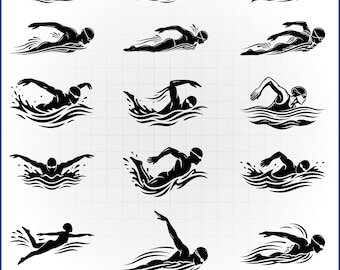 Swimming SVG Bundle, Swimmer Silhouette Vector, Swim Team Shirt, Butterfly Freestyle Decal
